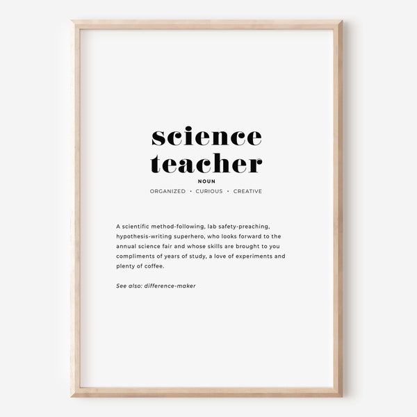 Science Teacher Definition Print, Science Classroom Decor, Science Educator Gift, Bulletin Board Art, Science Instructor Graduation Gift