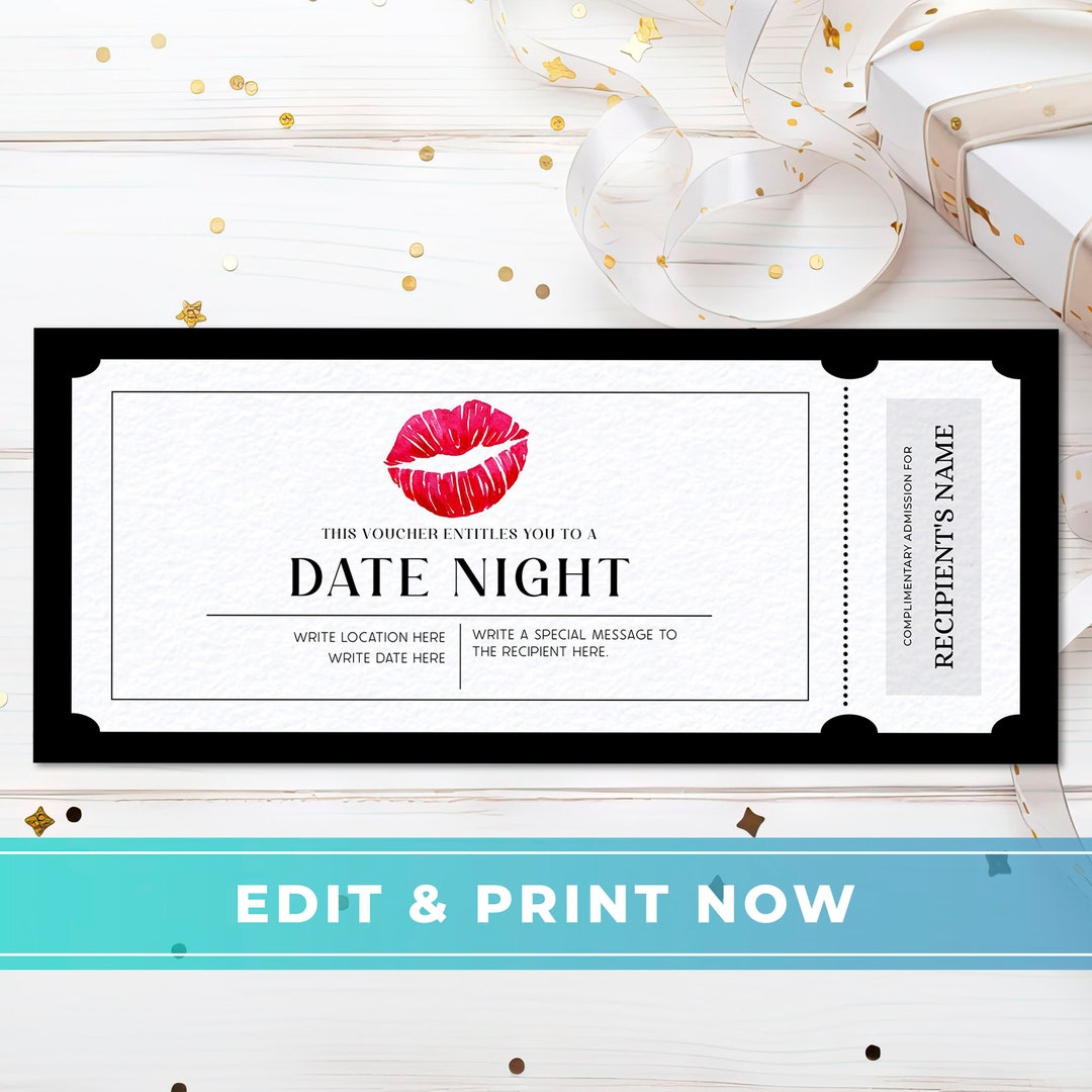 Date Night Gift Voucher, Editable Gift Certificate for Couples ...