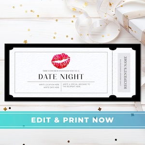Vale-presente para data e noite, vale-presente editável para casais, presente de aniversário romântico, presente de aniversário surpresa para pais