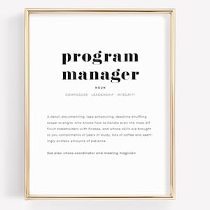 Programmamanager definitieprint, afstudeercadeau Business School, Instant download digitale print