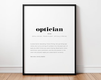 Definicja optyka, grafika ścienna do gabinetu optometrycznego, natychmiastowe pobranie