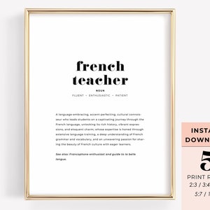 French Teacher Gift, Definition Print, French Classroom Sign, Thank You Gift, Language Appreciation, French Enthusiast, Word Poster Download