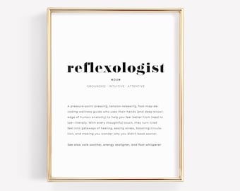 Póster de reflexología con definición de reflexólogo, arte mural imprimible, regalo para profesionales de la medicina china, decoración de consultorio de medicina alternativa