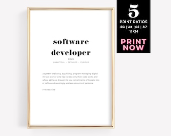 Software Developer Definition Printable Wall Art, Computer Science Poster for Progammer, Web & Game Developer Office Decor Digital Download