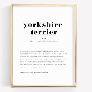 Yorkshire Terrier Definition Printable Wall Art, Funny Yorkie Lover Print, Dog Adoption Gift, Instant Download
