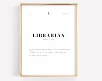 Regalo di apprezzamento per il bibliotecario, Poster di definizione del bibliotecario, Decorazione da parete della biblioteca scolastica, Regalo stampabile, Arte da parete della Galleria di libri, Download istantaneo