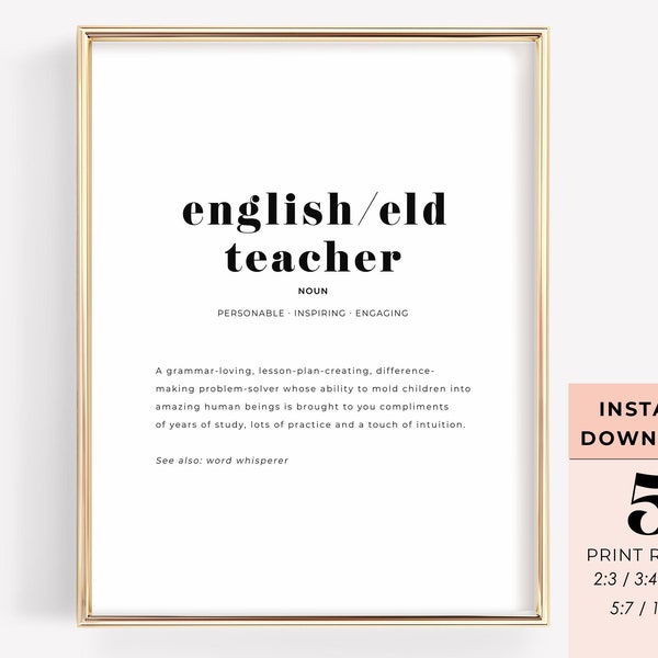 Engels ELD Leraar Cadeau van Engelse taalleerling, ESL Klas Decor, Definition Print, Taalontwikkeling Educator Instant Print