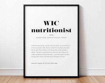 WIC Nutritionist Definition Print, Nutrition Office Decor, Dietitian Graduation Gift, Instant Download