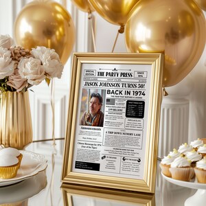 50th Birthday Newspaper Poster, Personalized Back in 1974 Printable ...