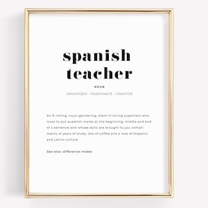 Spanish Teacher Definition Classroom Decor, Spanish Teacher Appreciation Gift, Bulletin Board Art, Bilingual Teacher Gift
