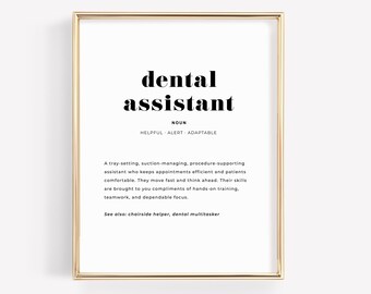 Dental Assistant Definition Poster, Dental Office Wall Art, Dentist Graduation Gift, Printable Decor