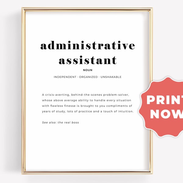 Administrative Assistant Definition Wall Art - Office Wall Decor Gift, Professional Assistant, Desk Decor Printable Instant Download