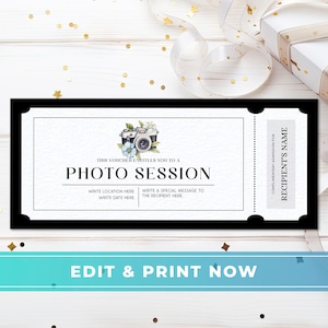 Photo Session Gift Voucher, Editable Photography Coupon Template, Surprise Photo Shoot, DIY Birthday Gift Certificate Instant Download