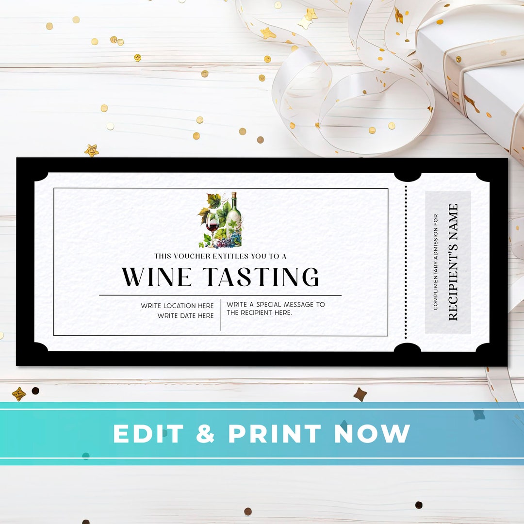 Wine Tasting Gift Voucher, Editable Wine Experience Coupon