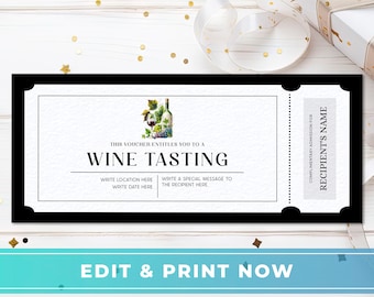 Editable Wine Tasting Gift Voucher Template, Foodie Gift Ideas, Instant Download
