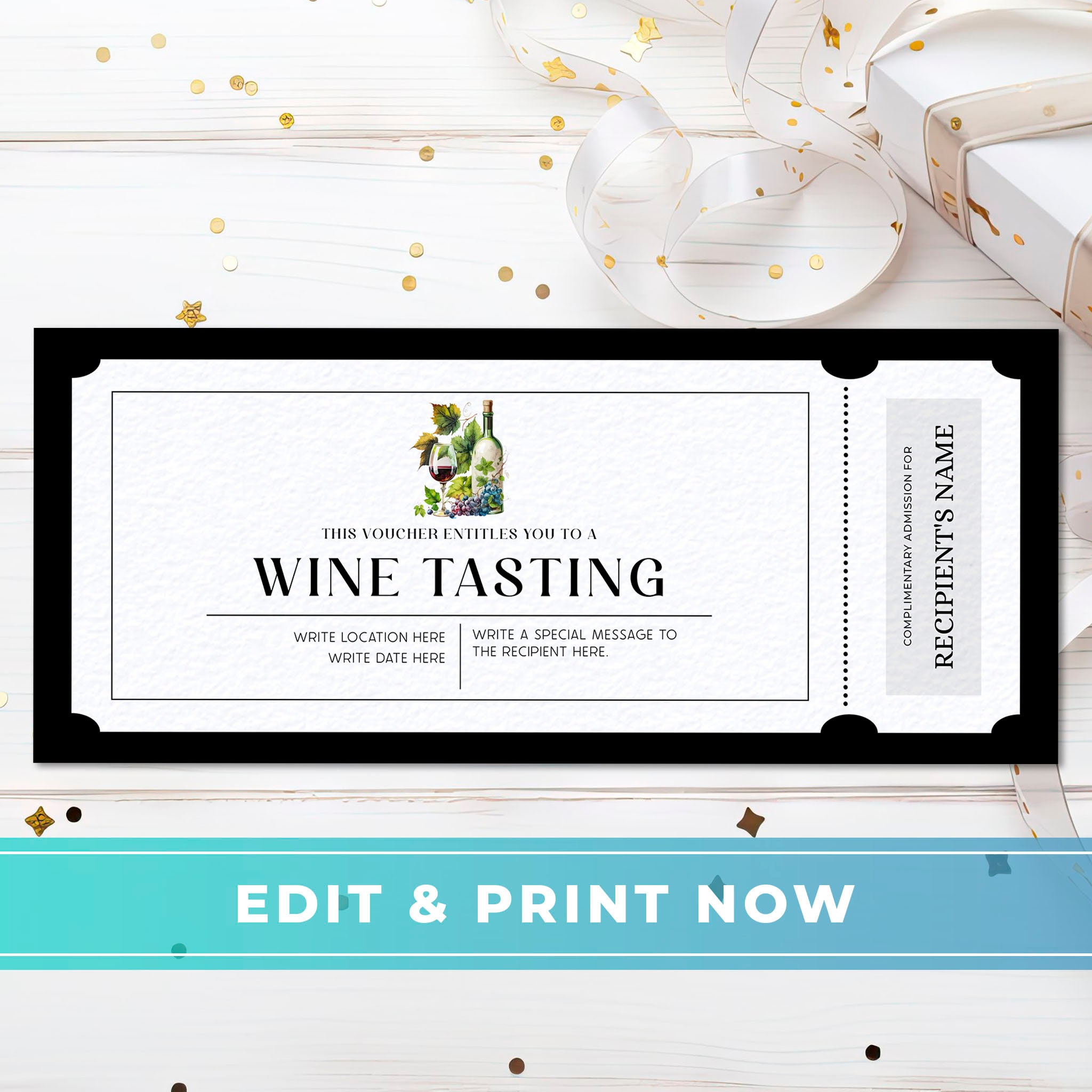 Wine Tasting Gift Voucher Editable Wine Experience Coupon Template Surprise Anniversary Gift DIY Birthday Gift Certificate Download Etsy