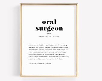 Oral Surgeon Definition Print, Printable Dental Office Wall Art, Oral Surgery Gift, Digital Download