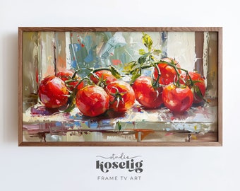 Summer Frame TV Art | Textured Tomatoes Painting Digital Download | Rustic Kitchen Wall Art Instant Download Picture for Frame TV