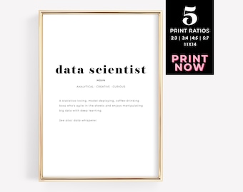 Data Science Wall Art, Data Scientist Definition Print, IT Office Decor for Data Analyst, Graduation Gift, Instant Download Poster