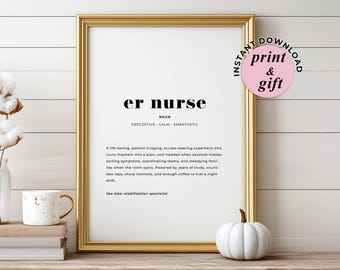 ER Nurse Printable Definition, Emergency Nurses Week Decor, Instant Download