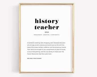 Quadro com a definição de professor de História, decoração para sala de aula de Estudos Sociais, presente para professor de História, arte de parede para professor do Ensino Médio