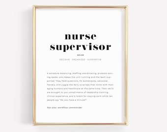 Nurse Supervisor Definition Print, Nurse Manager Gift, Printable Nursing Wall Art, Digital Download