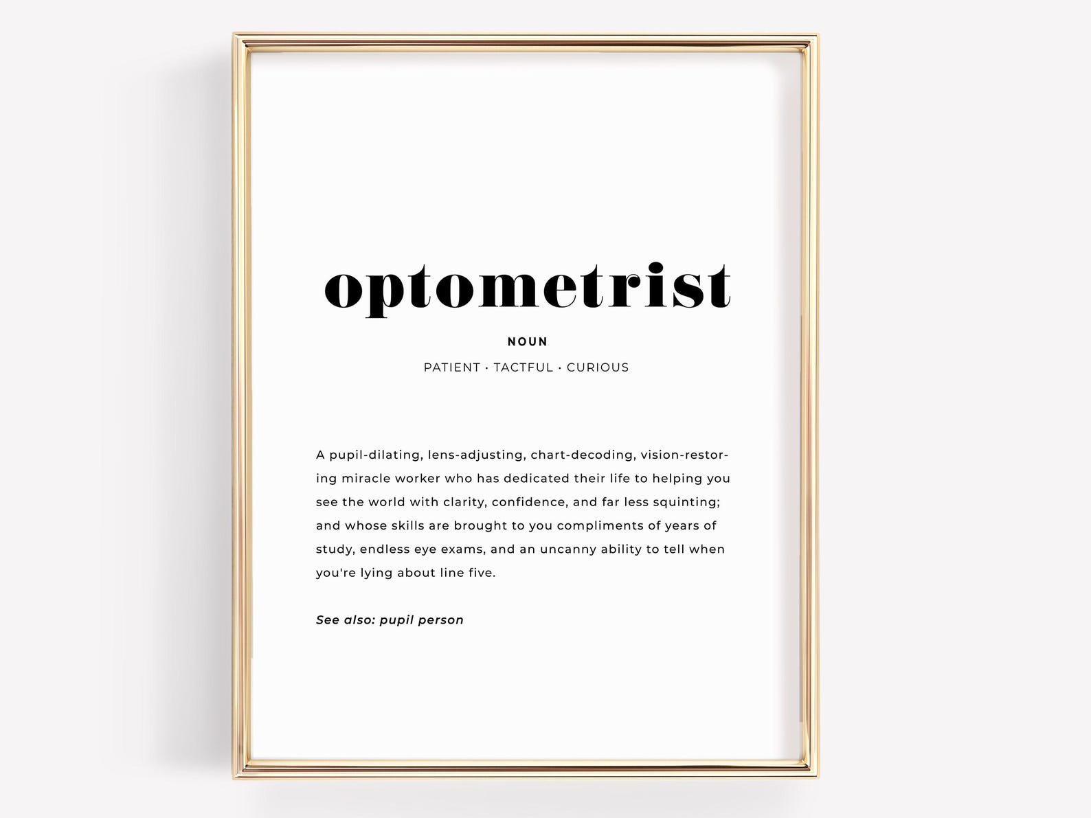Optometrist Definition Poster, Printable Optometry Decor for Office ...