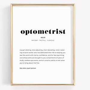 Optometrist Definition Poster, Printable Optometry Decor for Office, Graduation Gift for Eye Doctor, Optical Wall Art, Instant Download