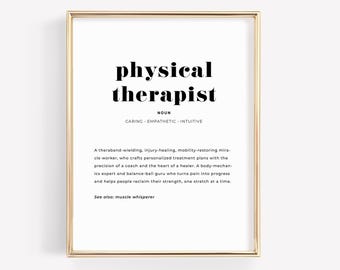 Definición de fisioterapeuta, impresión de arte mural del mes de fisioterapia, decoración para estudiantes de fisioterapia, decoración de oficina de descarga instantánea