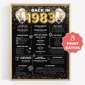 Back in 1983 PRINTABLE 41st Birthday Sign, 1983 Birthday Trivia Print, Fun Facts Poster, Table Centerpiece, Birthday Table Decor
