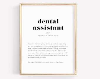 Dental Assistant Definition Print, Printable Dental Office Wall Art, Dental Assistant Gift, Digital Download