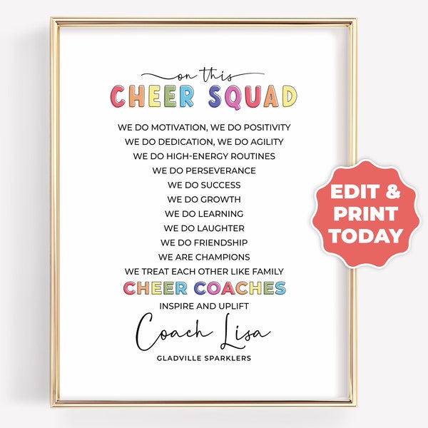 Personalized Cheer Coach Gift, Cheer Squad Thank You, Best Coach Award, Cheer Coach End of Season Gift, Cheerleader Quote Poster
