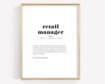 Store Manager Definition Wall Art, Gift for Manager, Retail Shop Decor, Shop Manager Appreciation, Quote Print, Instant Download