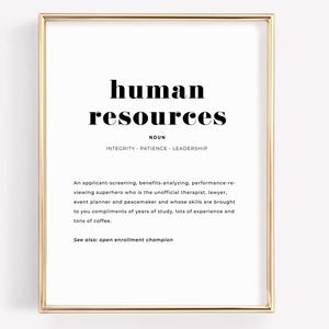 Human Resources Office Decor, Noun Definition Wall Art, HR Thank You Gift, Human Resources Motivational Poster Printable Instant Download