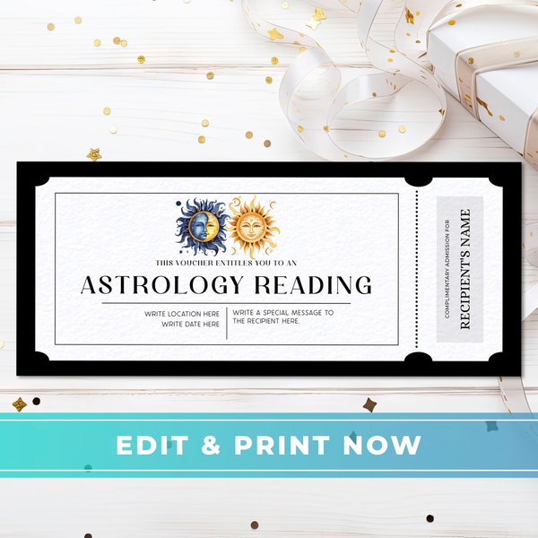 Astrology Coupon Gift Certificate, Editable Astrology Reading Voucher Template, Personal Horoscope Reading Gift, DIY Surprise Birthday Gift