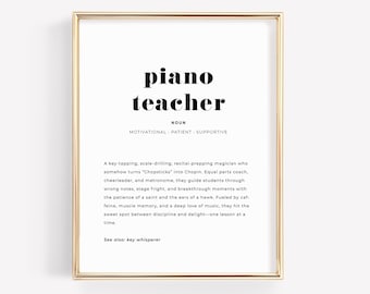 Lámina con la definición de profesor de piano, decoración para la pared del estudio de música, descarga instantánea.