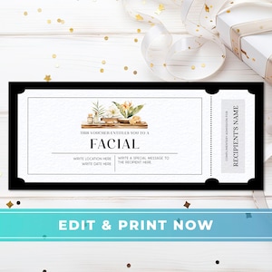 Plantilla de vale de regalo facial, tarjeta de regalo de día de spa editable para ella, certificado de regalo de aniversario, cupón de cumpleaños sorpresa, regalo del día de la belleza