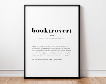 Booktrovert Definition Print, Funny Book Lover Wall Art, Introvert Reader Decor, Literary Gift, Bibliophile Printable