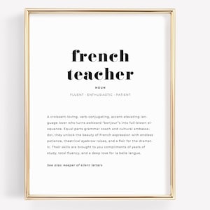 French Teacher Gift, Definition Print, French Classroom Sign, Thank You Gift, Language Appreciation, French Enthusiast, Word Poster Download