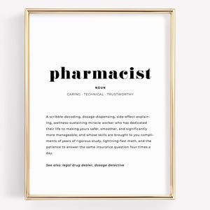 Pharmacist Definition Print, Graduation Gift for Pharmacy Student, New Job Gift, Pharmacy Office Wall Art