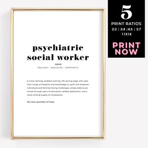 Psychiatrische maatschappelijk werker print, geestelijke gezondheid kunst aan de muur, LCSW poster, maatschappelijk werker definitie graduatiegift, Instant Download
