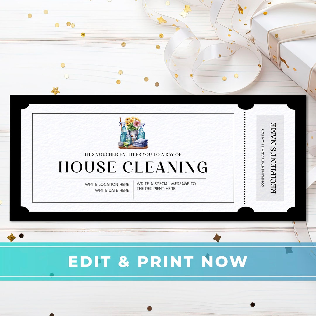 House Cleaning Gift Certificate, Editable Gift Voucher, DIY Anniversary