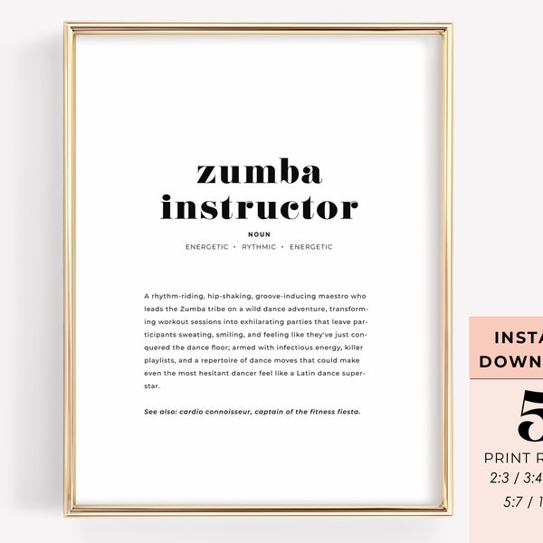 Zumba Instructor Definition Gift for Dance Instructor, Dance Studio Wall Art, Fitness Trainer Appreciation, Gym Decor, Motivational Quote