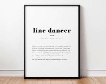 Line Dancer Definition Print, Country Dance Wall Art, Western Decor, Cowgirl Gift, Honky Tonk Printable Poster