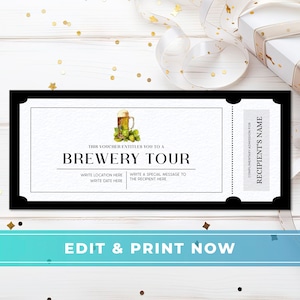 Brewery Tour Gift Voucher, Editable Gift Certificate, DIY Anniversary Gift, Surprise Birthday Gift,  Beer Tasting Experience Coupon