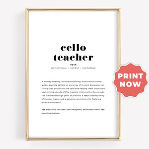 Cello Teacher Definition Printable Poster Gift for Cellist Dictionary Print Wall Art, Orchestra Art Music Room Decor | Digital Download