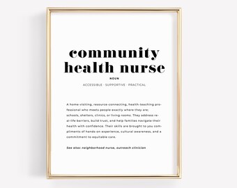 Community Health Nurse Definition Print, Printable Nurse Wall Art, Public Health RN Gift