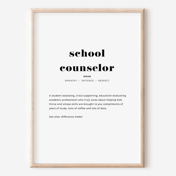 School Counselor Office Decor, High School Counselor Appreciation Gift, Definition Print, School Social Worker Sign, Instant Download