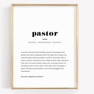 Arte mural imprimible con la definición de pastor, regalo de ordenación ministerial, regalo para clérigos y sacerdotes, descarga instantánea