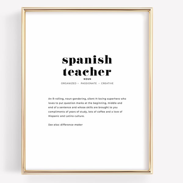 Spanish Teacher Definition Classroom Decor, Spanish Teacher Appreciation Gift, Spanish Poster, Bulleting Board Art, Bilingual Teacher Gift